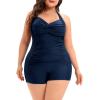imageWomens Plus Size Bathing Suits One Piece Swimsuit Women Tummy Control Vintage Ruched SwimwearNavy Blue