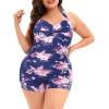 imageWomens Plus Size Bathing Suits One Piece Swimsuit Women Tummy Control Vintage Ruched SwimwearPinkblue Print