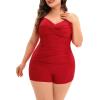 imageWomens Plus Size Bathing Suits One Piece Swimsuit Women Tummy Control Vintage Ruched SwimwearRed