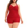imageWomens Plus Size Bathing Suits One Piece Swimsuit Women Tummy Control Vintage Ruched SwimwearRed