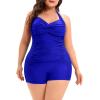 imageWomens Plus Size Bathing Suits One Piece Swimsuit Women Tummy Control Vintage Ruched SwimwearRoyal Blue