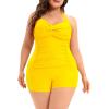 imageWomens Plus Size Bathing Suits One Piece Swimsuit Women Tummy Control Vintage Ruched SwimwearYellow