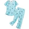 imageAmerican Trends Womens Pajama Sets Two Piece Sleep Shirt Short Sleeve Cartoon Print Pj Set Tops with Capri Pants SleepwearA Green Star