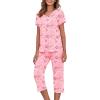 imageAmerican Trends Womens Pajama Sets Two Piece Sleep Shirt Short Sleeve Cartoon Print Pj Set Tops with Capri Pants SleepwearPink Floral