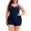 imageWomens Plus Size Bathing Suits One Piece Swimsuit Women Tummy Control Vintage Ruched SwimwearNavy Blue
