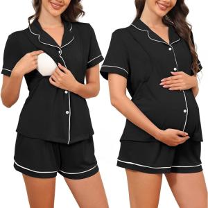 imageAmerican Trends Maternity Nursing Pajamas Button Down Postpartum Lounge Sets for Women Pregnancy Breastfeeding PjsBlack