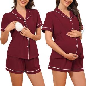imageAmerican Trends Maternity Nursing Pajamas Button Down Postpartum Lounge Sets for Women Pregnancy Breastfeeding PjsWine Red