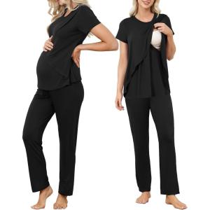imageAmerican Trends Maternity Nursing Pajamas Postpartum Breastfeeding Labor Delivery Pjs Pregnancy Sleepwear Lounge SetBlack