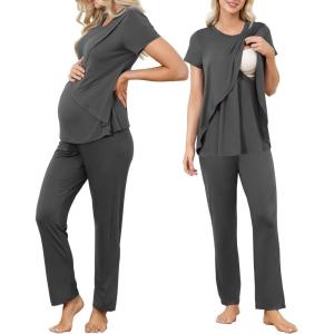 imageAmerican Trends Maternity Nursing Pajamas Postpartum Breastfeeding Labor Delivery Pjs Pregnancy Sleepwear Lounge SetGray