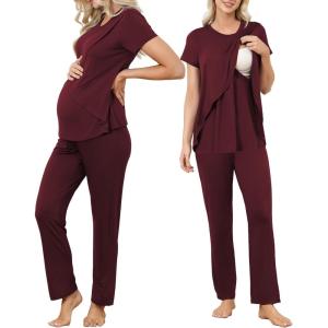 imageAmerican Trends Maternity Nursing Pajamas Postpartum Breastfeeding Labor Delivery Pjs Pregnancy Sleepwear Lounge SetWine Red