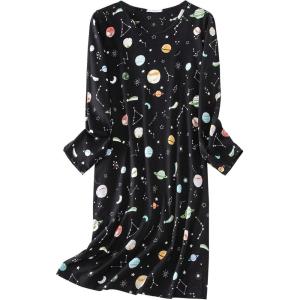 imageAmerican Trends Womens Long Sleeve Nightgowns Sleep Shirts Night Shirts Night Gown House Dresses Ladies Night DressLong Black Planet