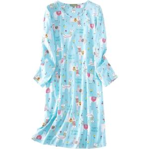 imageAmerican Trends Womens Long Sleeve Nightgowns Sleep Shirts Night Shirts Night Gown House Dresses Ladies Night DressLong Blue Alpaca