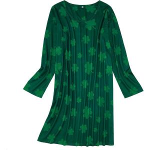 imageAmerican Trends Womens Long Sleeve Nightgowns Sleep Shirts Night Shirts Night Gown House Dresses Ladies Night DressLong Green Print