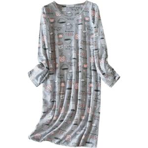 imageAmerican Trends Womens Long Sleeve Nightgowns Sleep Shirts Night Shirts Night Gown House Dresses Ladies Night DressLong Grey Cup