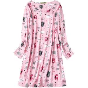 imageAmerican Trends Womens Long Sleeve Nightgowns Sleep Shirts Night Shirts Night Gown House Dresses Ladies Night DressLong Pink Cat