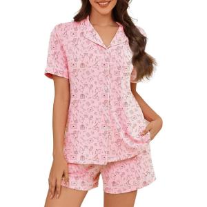 imageAmerican Trends Womens Pajama Sets Button Down Pajama Shorts Short Sleeve Pj Sets for Woman Y2k Pjs Lounge Sets SleepwearPink Print