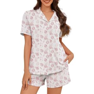 imageAmerican Trends Womens Pajama Sets Button Down Pajama Shorts Short Sleeve Pj Sets for Woman Y2k Pjs Lounge Sets SleepwearRabbit White