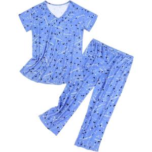 imageAmerican Trends Womens Pajama Sets Two Piece Sleep Shirt Short Sleeve Cartoon Print Pj Set Tops with Capri Pants SleepwearBeidou Star