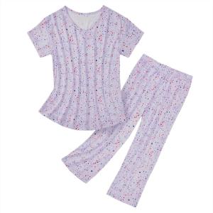 imageAmerican Trends Womens Pajama Sets Two Piece Sleep Shirt Short Sleeve Cartoon Print Pj Set Tops with Capri Pants SleepwearPurple Star