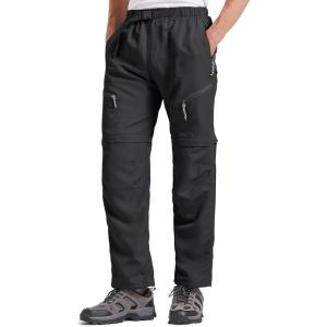 imageMens Hiking Pants Convertible Quick Dry Pants Outdoor Sport Lightweight Cargo Pants Fishing Tactical PantsBlack