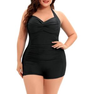 imageWomens Plus Size Bathing Suits One Piece Swimsuit Women Tummy Control Vintage Ruched SwimwearBlack