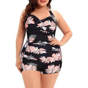 imageWomens Plus Size Bathing Suits One Piece Swimsuit Women Tummy Control Vintage Ruched SwimwearPink Floral