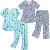 imageAmerican Trends 2 Pack Cotton Pajamas for Women Set Two Piece Short Sleeve Sleepwear Tops with Capri Pants Summer Pj SetSet1