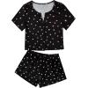 imageAmerican Trends Pajamas Set for Women 2 Piece Button Down Short Sleeve Pj Set Cute Pajamas Floral Sleepwear loungewear setBlack Pink Love