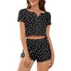 imageAmerican Trends Pajamas Set for Women 2 Piece Button Down Short Sleeve Pj Set Cute Pajamas Floral Sleepwear loungewear setBlack Pink Love
