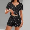 imageAmerican Trends Pajamas Set for Women 2 Piece Button Down Short Sleeve Pj Set Cute Pajamas Floral Sleepwear loungewear setBlack Pink Love
