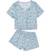 imageAmerican Trends Pajamas Set for Women 2 Piece Button Down Short Sleeve Pj Set Cute Pajamas Floral Sleepwear loungewear setBlue White Flower