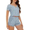 imageAmerican Trends Pajamas Set for Women 2 Piece Button Down Short Sleeve Pj Set Cute Pajamas Floral Sleepwear loungewear setBlue White Flower