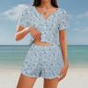 imageAmerican Trends Pajamas Set for Women 2 Piece Button Down Short Sleeve Pj Set Cute Pajamas Floral Sleepwear loungewear setBlue White Flower