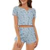 imageAmerican Trends Pajamas Set for Women 2 Piece Button Down Short Sleeve Pj Set Cute Pajamas Floral Sleepwear loungewear setBlue White Flower