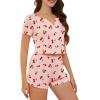 imageAmerican Trends Pajamas Set for Women 2 Piece Button Down Short Sleeve Pj Set Cute Pajamas Floral Sleepwear loungewear setCherry Print
