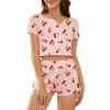 imageAmerican Trends Pajamas Set for Women 2 Piece Button Down Short Sleeve Pj Set Cute Pajamas Floral Sleepwear loungewear setCherry Print