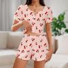 imageAmerican Trends Pajamas Set for Women 2 Piece Button Down Short Sleeve Pj Set Cute Pajamas Floral Sleepwear loungewear setCherry Print