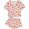 imageAmerican Trends Pajamas Set for Women 2 Piece Button Down Short Sleeve Pj Set Cute Pajamas Floral Sleepwear loungewear setCherry Print