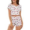 imageAmerican Trends Pajamas Set for Women 2 Piece Button Down Short Sleeve Pj Set Cute Pajamas Floral Sleepwear loungewear setStrawberry Print