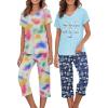 imageAmerican Trends 2 Pack Cotton Pajamas for Women Set Two Piece Short Sleeve Sleepwear Tops with Capri Pants Summer Pj SetSet4