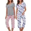 imageAmerican Trends 2 Pack Cotton Pajamas for Women Set Two Piece Short Sleeve Sleepwear Tops with Capri Pants Summer Pj SetSet5