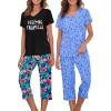 imageAmerican Trends 2 Pack Cotton Pajamas for Women Set Two Piece Short Sleeve Sleepwear Tops with Capri Pants Summer Pj SetSet6