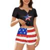 imageAmerican Trends Pajamas Set for Women 2 Piece Button Down Short Sleeve Pj Set Cute Pajamas Floral Sleepwear loungewear setAmerican Flag
