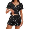 imageAmerican Trends Pajamas Set for Women 2 Piece Button Down Short Sleeve Pj Set Cute Pajamas Floral Sleepwear loungewear setBlack Pink Love
