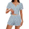 imageAmerican Trends Pajamas Set for Women 2 Piece Button Down Short Sleeve Pj Set Cute Pajamas Floral Sleepwear loungewear setBlue White Flower