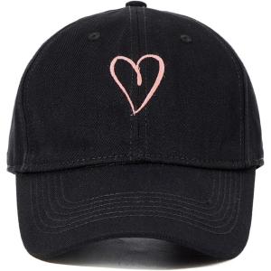 imageAmerican Trends Smile Face Baseball Cap for Women Men Ponytail Trucker Dad Hat Adjustable Golf Tennis HatZ Black With Pink Heart