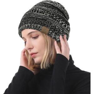 imageAmerican Trends Winter Hats for Women 4 Pack Beanie Hats Caps Knit Chunky Slouchy Beanie HatsBlack  Grey