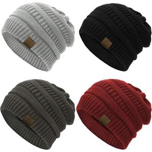imageAmerican Trends Winter Hats for Women 4 Pack Beanie Hats Caps Knit Chunky Slouchy Beanie HatsBlacklight Greydeep Greywine Red