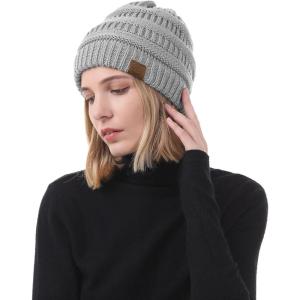 imageAmerican Trends Winter Hats for Women 4 Pack Beanie Hats Caps Knit Chunky Slouchy Beanie HatsLight Gray