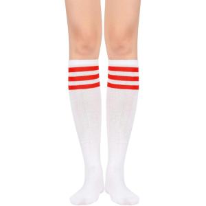imageAmerican Trends Womens Softball Socks Knee High Socks for Cosplay Party Stockings Leggings05 1 Pack White Red